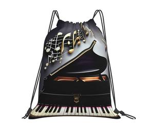 Music Note Pianos Print Unisex Drawstring Bag Foldable Drawstring Backpack Lightweight Pe Bag For Gym Climbing Swim