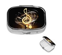 Music Note Pill Box 2 Compartment Medicine Pill Organizer Square Pill Case for Purse & Pocket Travel Pillbox Portable Metal Medicine Vitamin Fish Oil Organizer Unique Gift