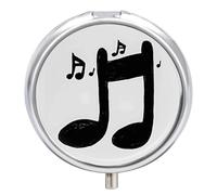 Music Note Pill Box 3 Compartment Travel Pill Organizer 3 Times A Day Cute Mini Pill Case for Purse & Pocket Portable Metal Medicine Box with Mirror Round Daily Medicine Vitamin Container