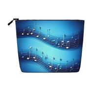 Music Note Print Fake Hemp Makeup Bag Sky Blue Zipper Women Accessories Black One Size Black One Size, Black/White, One Size