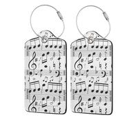 Music Note Print Leather Luggage Tags for Suitcases Personalized Travel Bag Luggage Labels with Privacy Cover Double Graphics Design for Easy Identification