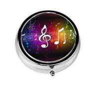 Music Note Print Mini Metal Pill Box 2.0x2.0x0.7 in Round Travel Medicine Pill Organizer Box for Purse Pocket