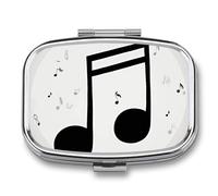Music Note Print Pill Box 2 Compartment - Small Metal Medicine Organizer Portable Pill Case for Purse Pocket Travel Vitamin Organizer for Men Women, BPA-Free