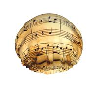 Music Note Print Print Shower Cap For Women Reusable Double Layer Stylish Soft Bath Cap With Lining Elastic Band
