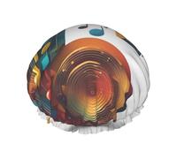 Music Note Print Reusable Double Layers Shower Cap, Bathing Shower Caps Women Large Shower Caps