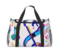 Music Note Print Travel Duffel Bag for Men & Women, Foldable Travel Bags and Spacious Weekender Tote Bag for Storage Toiletry Luggage Personal Item, Black, L