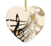 Music Note Printed decorative ornaments, ceramic heart-shaped ornaments, can be hung on Christmas trees and fireplaces