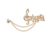 Music Note Rhinestone Brooch Pin for Suit Crystal Lapel Pin with Chain for Men Musician Pianist, S, Metal, no gemstone