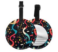 Music Note Round Luggage Tag 4PCS Abstract Musical PU Leather Travel Bag Tag ID Labels Name Card Holder wtih Buckle for Luggage Suitcase Backpacks