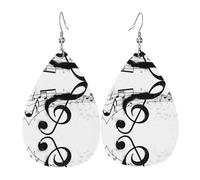 Music Note Teardrop Leather Earrings Ladies Print Pendant With Hook Fashion Vintage Party Daily Wear