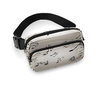 Music Note Wall Fanny Pack Belt Bag with Adjustable Strap Fashion Waist Bag for Outdoor Sports Hiking, white, 20x13cm, Full Printed Waist Bag