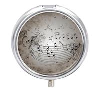 Music Note Wall Pill Box 3 Compartment Small Pill Case with Mirror for Purse & Pocket Travel Medicine Organizer Daily Medication Container Portable Pillbox Metal Medicine Box Round Meds Case