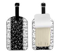 Music Note White and Black,Luggage Tags Pu Leather Name Tag Travel Suitcase Identifier ID Tags Durable Baggage Label 2 pcs