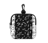 Music Note White and Black, Square Zipper Storage Bag, Neoprene Coin Purse, Small Wallets, Change Pouch, Change Purse