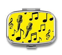 Music Note Yellow Pill Box Travel Pill Organizer 2-Compartment with Mirror Design Portable Square Medicine Case for Vitamins, Jewelry & Essentials Durable Pocket Pillcase for Purse, Camping