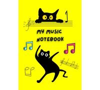 Music notebook wide staff for kids: wide staves, 80 pages, A5 format, 7 staves per page, art paper, cool cover with cats dancing,