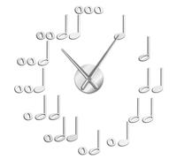 Music Notes 3D DIY Wall Clock, Modern Frameless Stick-on Wall Clock with Mirror Numbers, Silent Non-Ticking Decorative Timepiece for Living Room, Bedroom and Office Decor (Silver,47inch)
