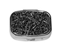Music Notes Black,Meta Pill Box 2 Compartment Medicine Case,Portable Organizer