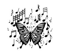 Music Notes Butterfly and with Flying Musical Notes Fine Carving Stickers 42x42cm Multiple Size Options Black