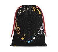 Music Notes Christmas Drawstring Burlap Gift Bag Tartan Plaid With Kraft Tag Polyester Holiday Home Gift Storage - Small