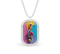 Music Notes Colorful Graffiti Rectangle Pendant Necklace Silver Women Jewelry Alloy Keychain Tag Jewelry
