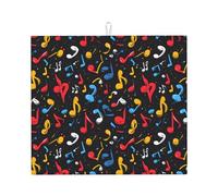 Music Notes Colorful Print Microfiber Dish Drying Mats for Kitchen Counter, Machine Wash Super Absorbent Dish Drying Pad Rack Mat 16x18 Inch
