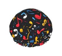 Music Notes Colorful Print Shower Caps for Women, Reusable Double Layers Elastic Band Long Hair Bath Caps for Shower