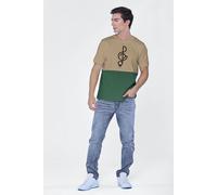 Music Notes Cotton Colour Block Short Sleeve T-shirt Enorsia Green L
