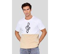Music Notes Cotton Colour Block Short Sleeve T-shirt Enorsia White S