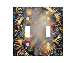 Music Notes Double Light Switch Cover Plate, Artistic Elegant Piano Keys Swirls None Gold Plastic Standard Size Switch Plate Decorative for Living Room Bedroom Home Office Decor