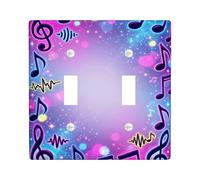 Music Notes Double Light Switch Cover Plate, Contemporary Playful Sound Waves Stars None Violet Plastic Standard Size Toggle Light Switch Cover for Living Room Bedroom Home Office Decor