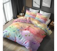 Music Notes Emperor Duvet Cover Set 3 Piece with 2 Pillowcases, Rainbow Musical Note Patterned Bedroom Decor Bedding, Soft Microfibre Quilt Cover with Zip PL-26