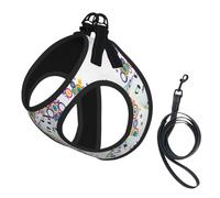 Music Notes In Rainbow Colored Pet Leash Vest For Small Dogs Cats Reflective Adjustable Soft Outdoor Walking Hiking Training