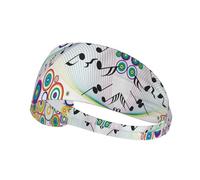 Music Notes In Rainbow Colored Print Non-Slip Elastic Running Headband, Sweat Absorbing Stretchy Hair Bands For Gym Yoga, Soft Skin-Friendly Foldable Workout Headband