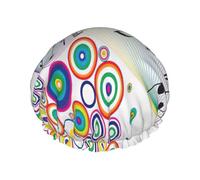 Music Notes In Rainbow Colored Shower Caps For Women, Elastic And Reusable Bath Caps, Double Waterproof Layers Shower Cap, Bathing Shower Caps