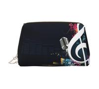 Music Notes Leather Makeup Bag for Travel, Portable Cosmetic Organizer, Make Up Bag with Zipper