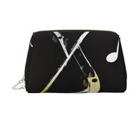 Music Notes Makeup Bag for Women Cosmetic Bags Leather Travel Makeup Case Organizer Waterproof Make up Pouch Open Flat Toiletry Bag Portable Storage Pouch for Travelling, Gold, One Size