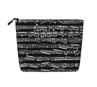 Music Notes On Black, Daily Use Makeup Cosmetic Bag Imitation Linen Makeup Bag Portable Travel Toiletry Bag