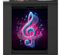 Music Notes On Black Dishwasher Magnet Cover Sticker for Kitchen Appliance Decor,Reusable Magnetic Refrigerator Covers Fridge Panel Decal,26x23IN