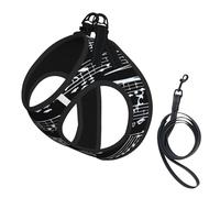 Music Notes On Black,Pet Harness,Adjustable Reflective Dog Harness,Pet Leash Vest,S