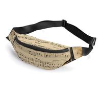 Music Notes on Old Paper Belt Bag, Multifunctional Sports Waist Pouch with Adjustable Strap, Lightweight Casual Waist Pack for Travel Running Cycling Daily Outdoor Activities