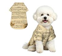 Music Notes On Old Paper Dog Hawaiian Shirt, Breathable Cool Dog Summer Clothes Soft Comfortable Puppy Clothes for Small to Medium Dog Party Costume