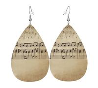 Music Notes on Old Paper Earrings for Women Teardrop Leather Earring Double Sided Drop Dangle Earrings Lightweight Women's Ear Accessories Jewelry Fashion Birthday Gift