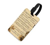 Music Notes on Old Paper Luggage Tag Classic Personalized Repeated Luggage Tag Cute Unique Travel Essentials Identifiers for Women Men Baggage Backpack Handbag Suitcase, Black-style, One Size