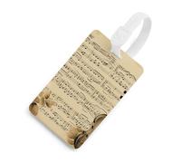 Music Notes on Old Paper Luggage Tag Classic Personalized Repeated Luggage Tag Cute Unique Travel Essentials Identifiers for Women Men Baggage Backpack Handbag Suitcase, White-style, One Size