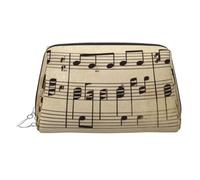 Music Notes on Old Paper Makeup Bag for Women Cosmetic Bags Leather Travel Makeup Case Organizer Waterproof Make up Pouch Open Flat Toiletry Bag Portable Storage Pouch for Travelling, Silver, One Size