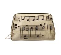 Music Notes on Old Paper Makeup Bag for Women Cosmetic Bags Leather Travel Makeup Case Organizer Waterproof Make up Pouch Open Flat Toiletry Bag Portable Storage Pouch for Travelling, Gold, One Size