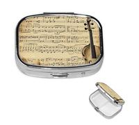 Music Notes on Old Paper Pill Box 2 Compartment Medicine Pill Organizer Square Pill Case for Purse & Pocket Travel Pillbox Portable Metal Medicine Vitamin Fish Oil Organizer Unique Gift
