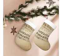 Music Notes on Old Paper Print Christmas Stockings with Plush Cuff Soft Xmas Hanging Stockings Christmas Decoration for Family Holiday Xmas Party 1 Pack 17.7 inch