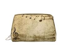 Music Notes On Old Paper Print Makeup Bag Portable Leather Waterproof Cosmetic Bag Clutch Makeup Brush Bag (6.7x4.3in)